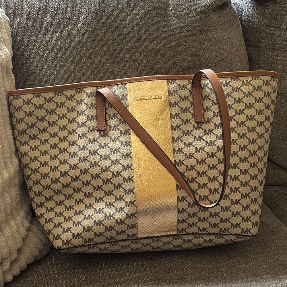 Michael Kors Brown and Cream Monogram Tote